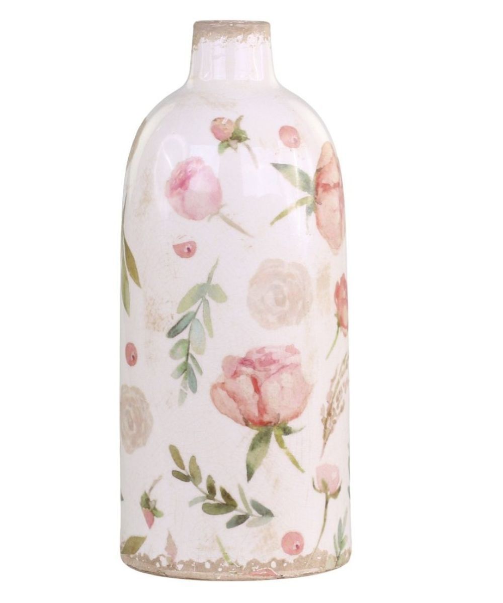 Keramická dekorační váza s květy Floral Étel - Ø 11*26cm Chic Antique - LaHome - vintage dekorace