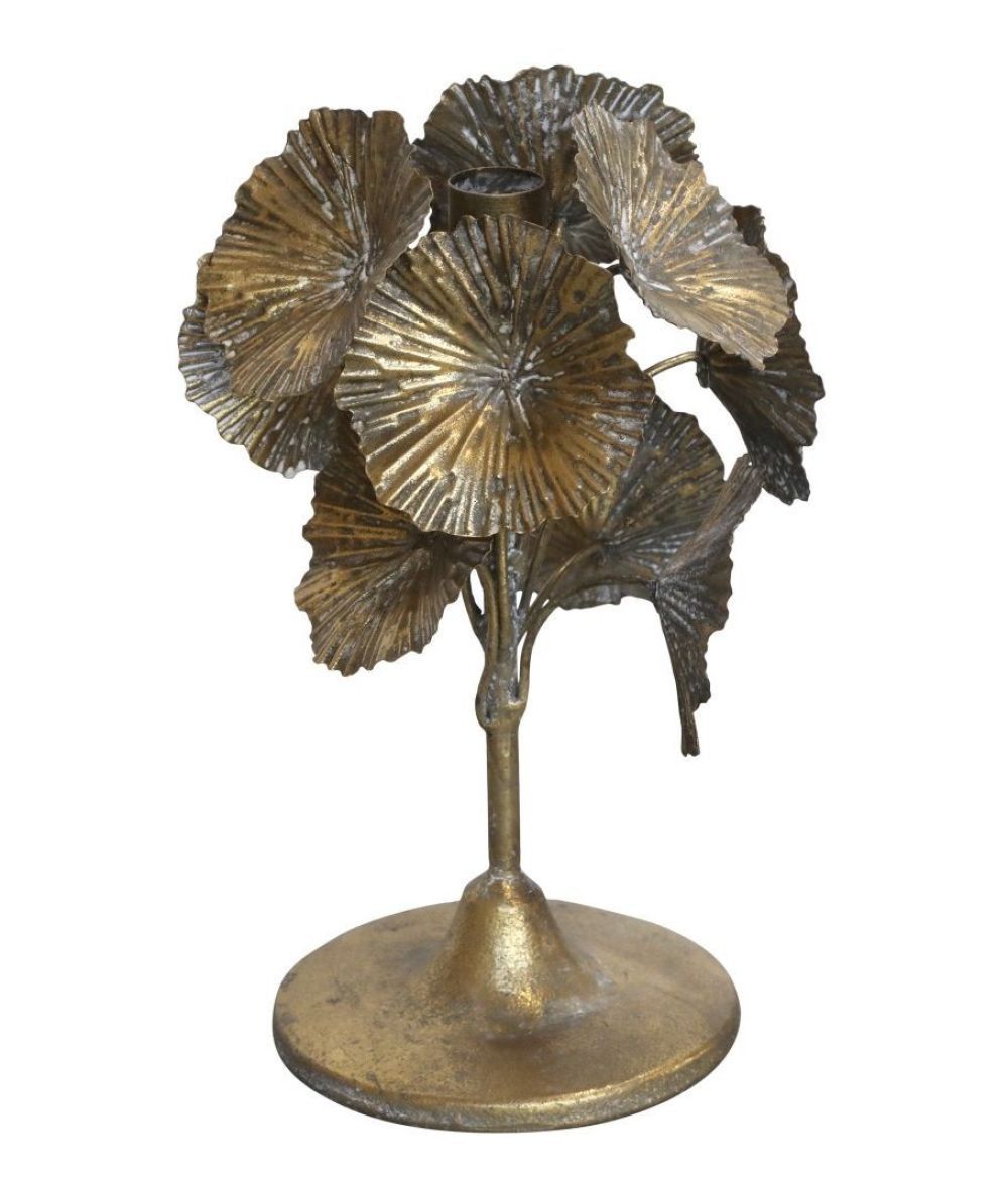 Bronzový antik kovový svícen zdobený květy Flower - Ø 18*24cm Chic Antique - LaHome - vintage dekorace