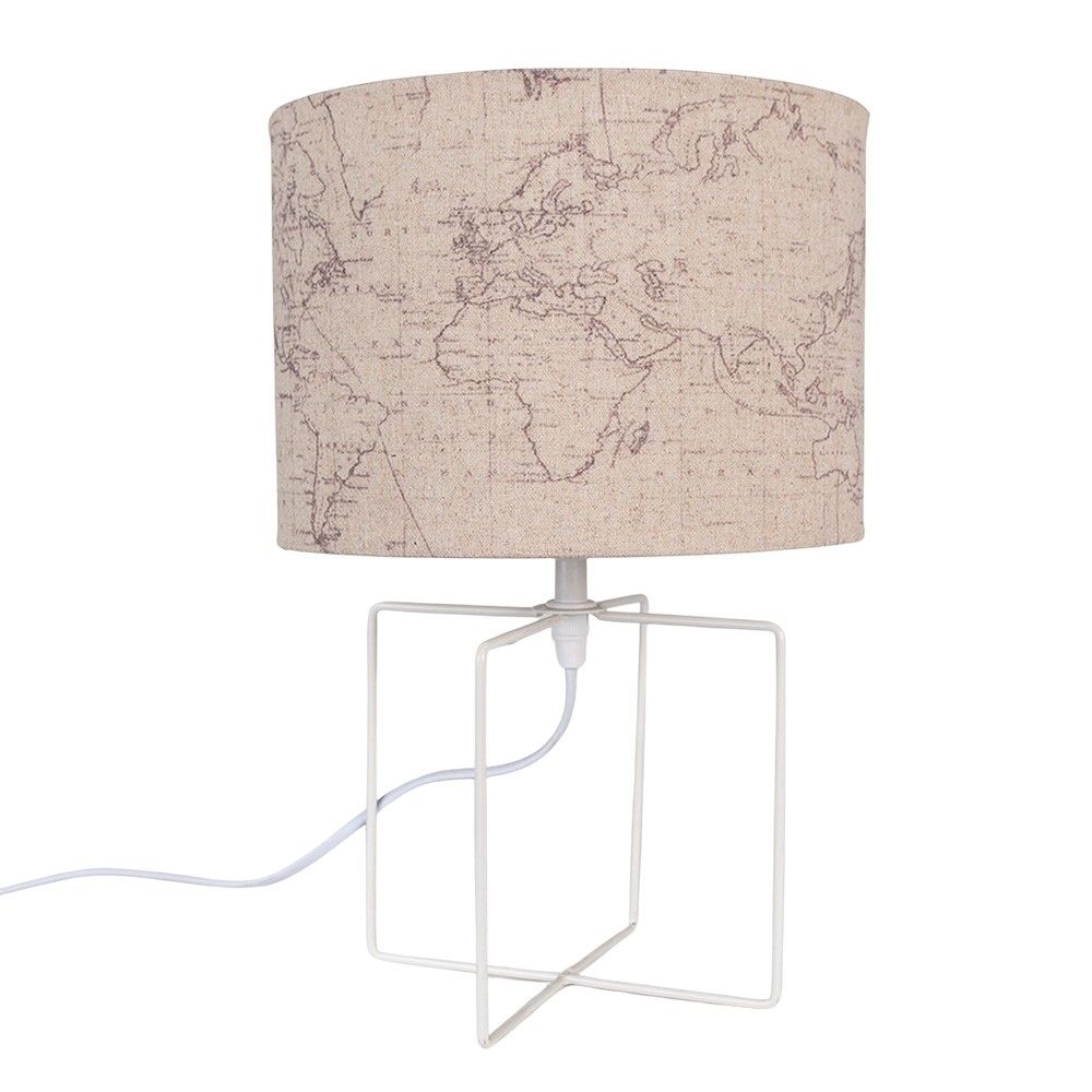 Bílá stolní lampa s béžovým stínidlem a mapou - Ø 22*34 cm E27/max 1*60W Clayre & Eef - LaHome - vintage dekorace
