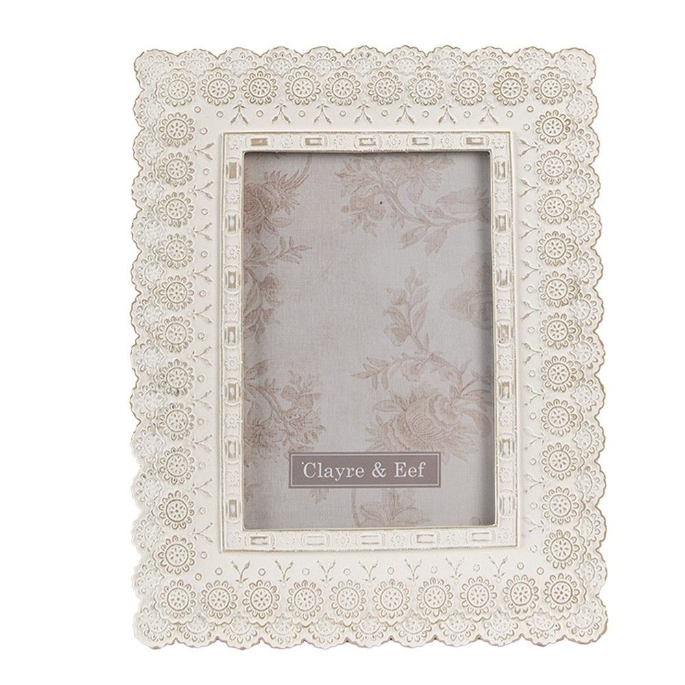 Bílý antik fotorámeček s romantickými květy - 16*2*21 cm / 10*15 cm Clayre & Eef - LaHome - vintage dekorace