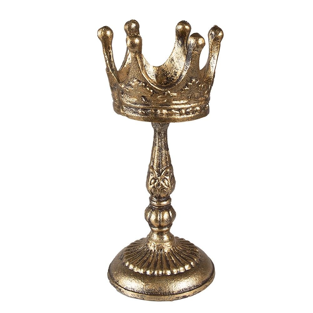 Zlatý antik kovový svícen na širokou svíčku - Ø 14*29 cm Clayre & Eef - LaHome - vintage dekorace