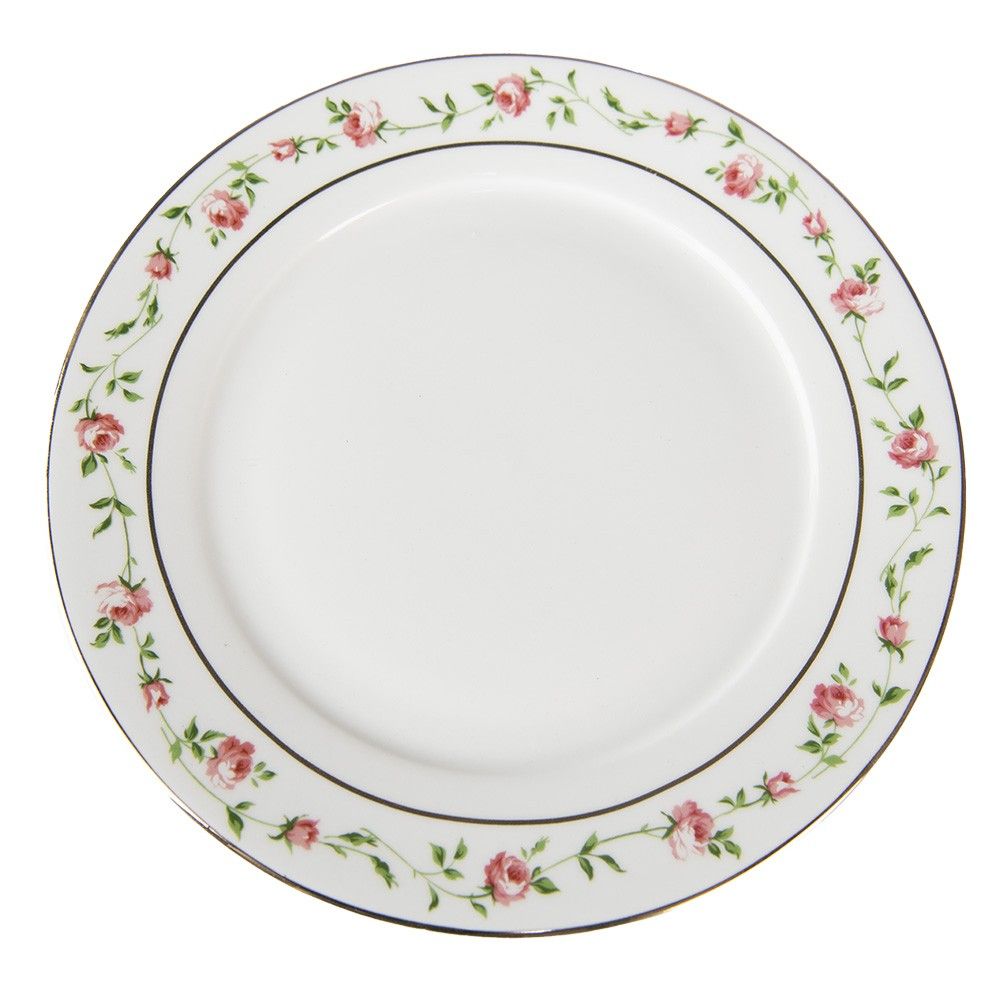 Porcelánový dezertní talíř s růžičkami Cutty Rose - ∅ 21*2 cm Clayre & Eef - LaHome - vintage dekorace