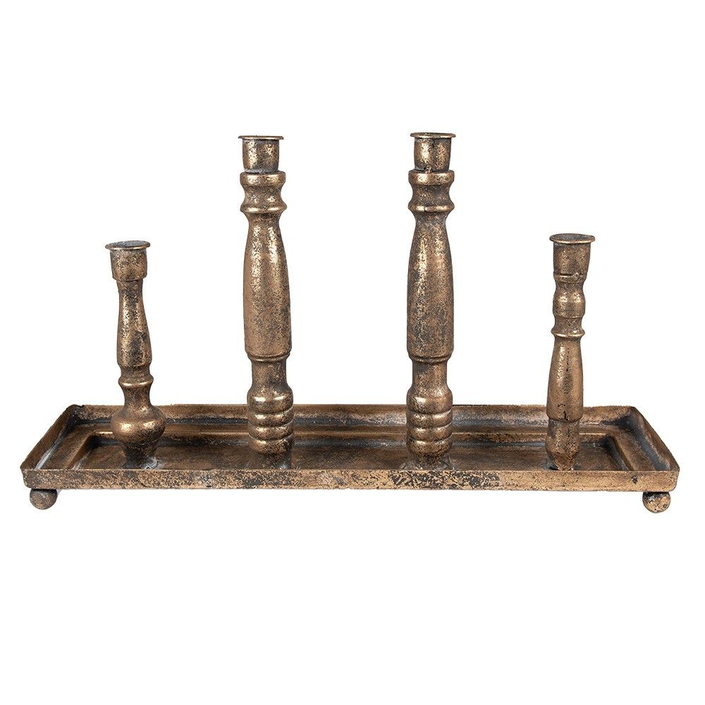 Měděný antik kovový svícen na úzké svíčky - 42*11*24 cm Clayre & Eef - LaHome - vintage dekorace