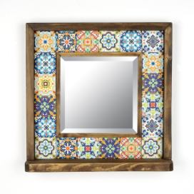 Nástěnné zrcadlo s poličkou  s rámem z kamene 32.5x33 cm – Wallity