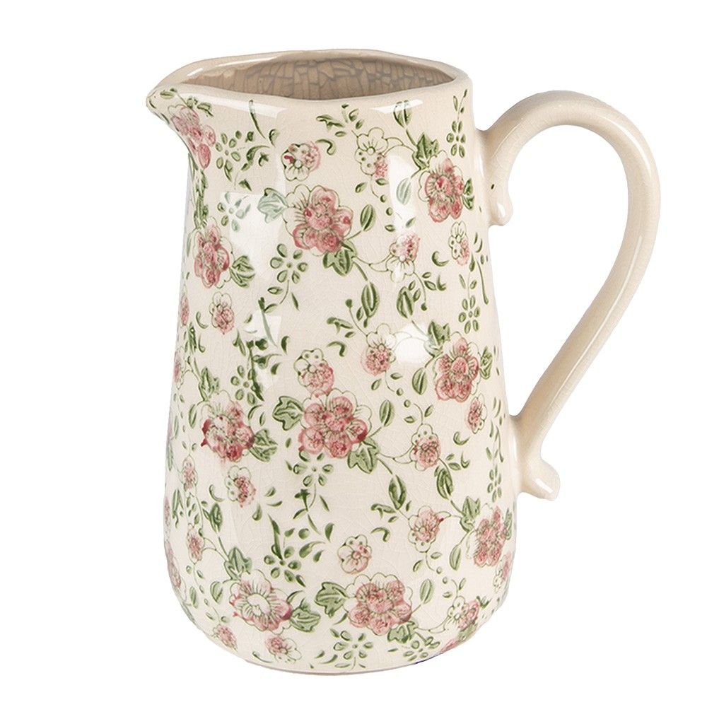 Keramický dekorační džbán s růžovými květy Lillia L - 20*14*23 cm Clayre & Eef - LaHome - vintage dekorace