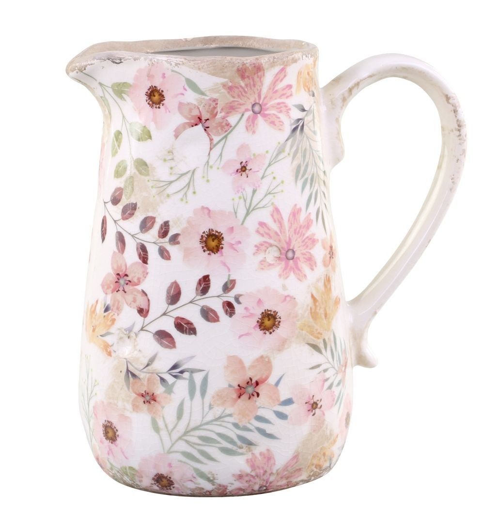 Keramický dekorační džbán s květy Floral Auray - 16*11*18cm Chic Antique - LaHome - vintage dekorace