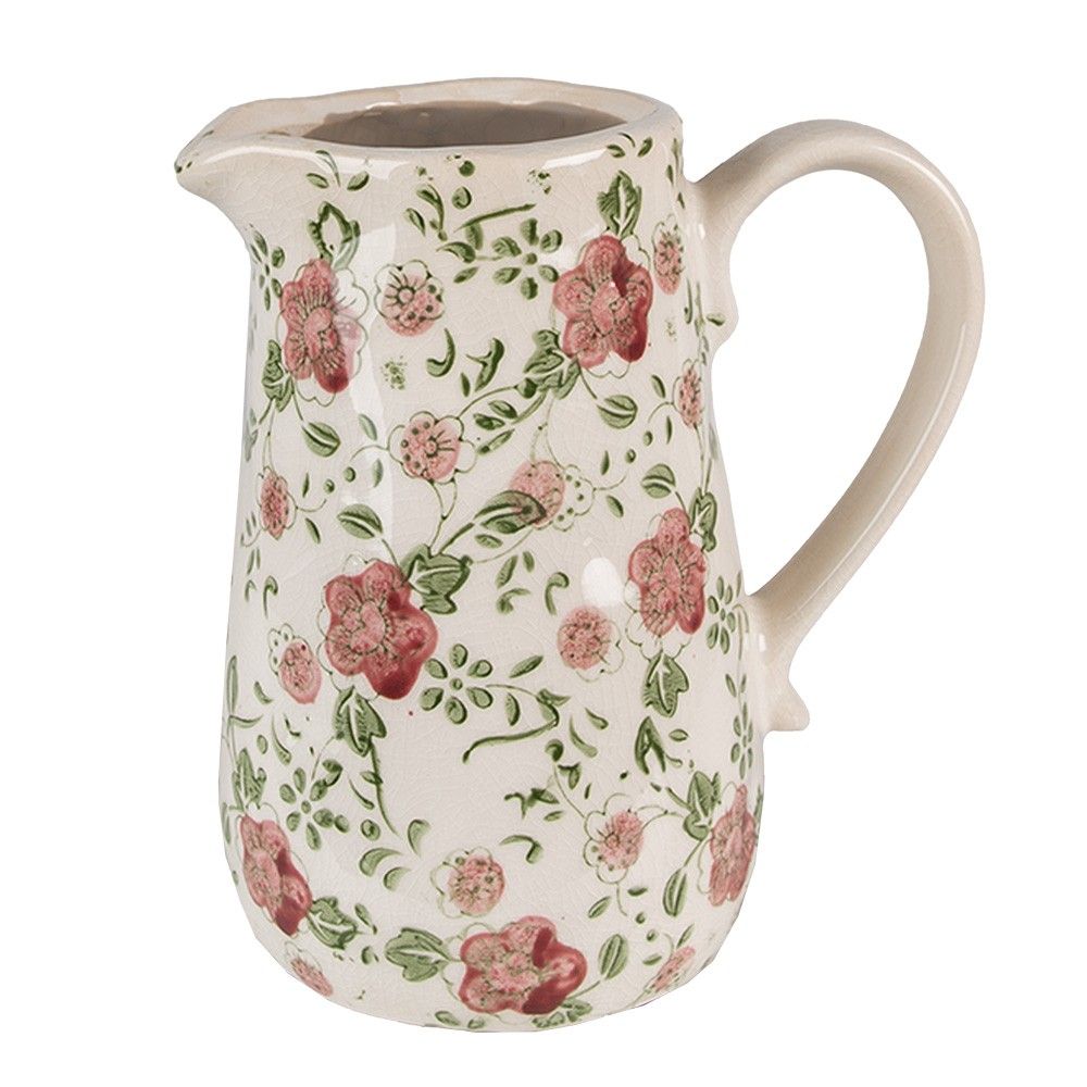 Keramický dekorační džbán s růžovými květy Lillia M - 16*11*18 cm Clayre & Eef - LaHome - vintage dekorace