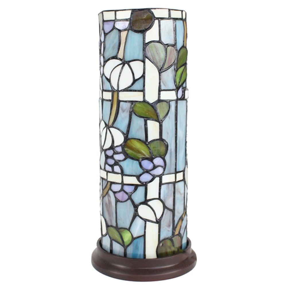 Válcovitá stolní lampa Tiffany s květy Vistaria - Ø 15*36 cm E14/max 1*40W Clayre & Eef - LaHome - vintage dekorace