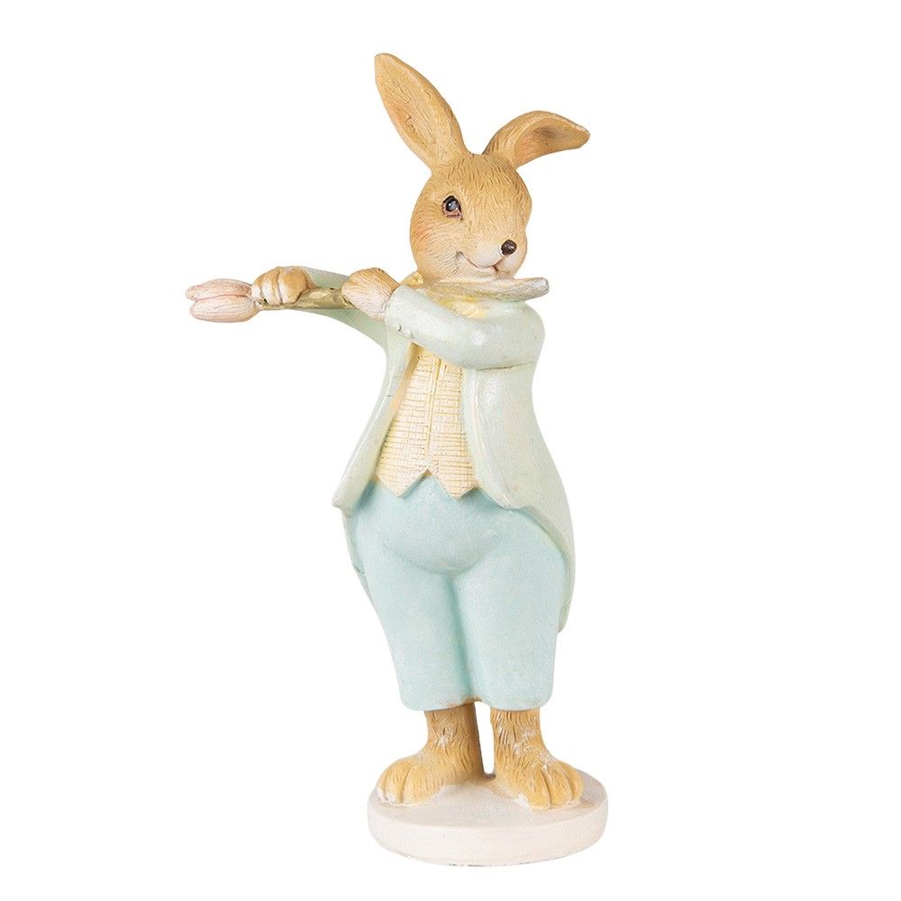 Velikonoční dekorace králík hrající na flétnu ve tvaru květiny - 8*5*16 cm Clayre & Eef - LaHome - vintage dekorace