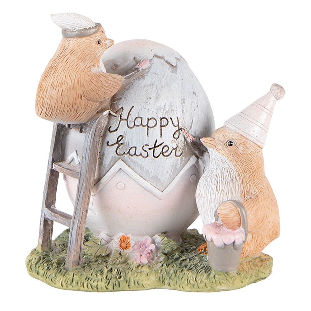 Velikonoční dekorace kuřátek u vajíčka Happy Easter - 12*9*12 cm Clayre & Eef - LaHome - vintage dekorace