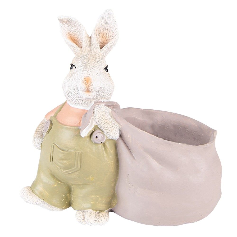 Dekorace králík s fialkovým pytlem jako květináček - 15*7*14 cm Clayre & Eef - LaHome - vintage dekorace