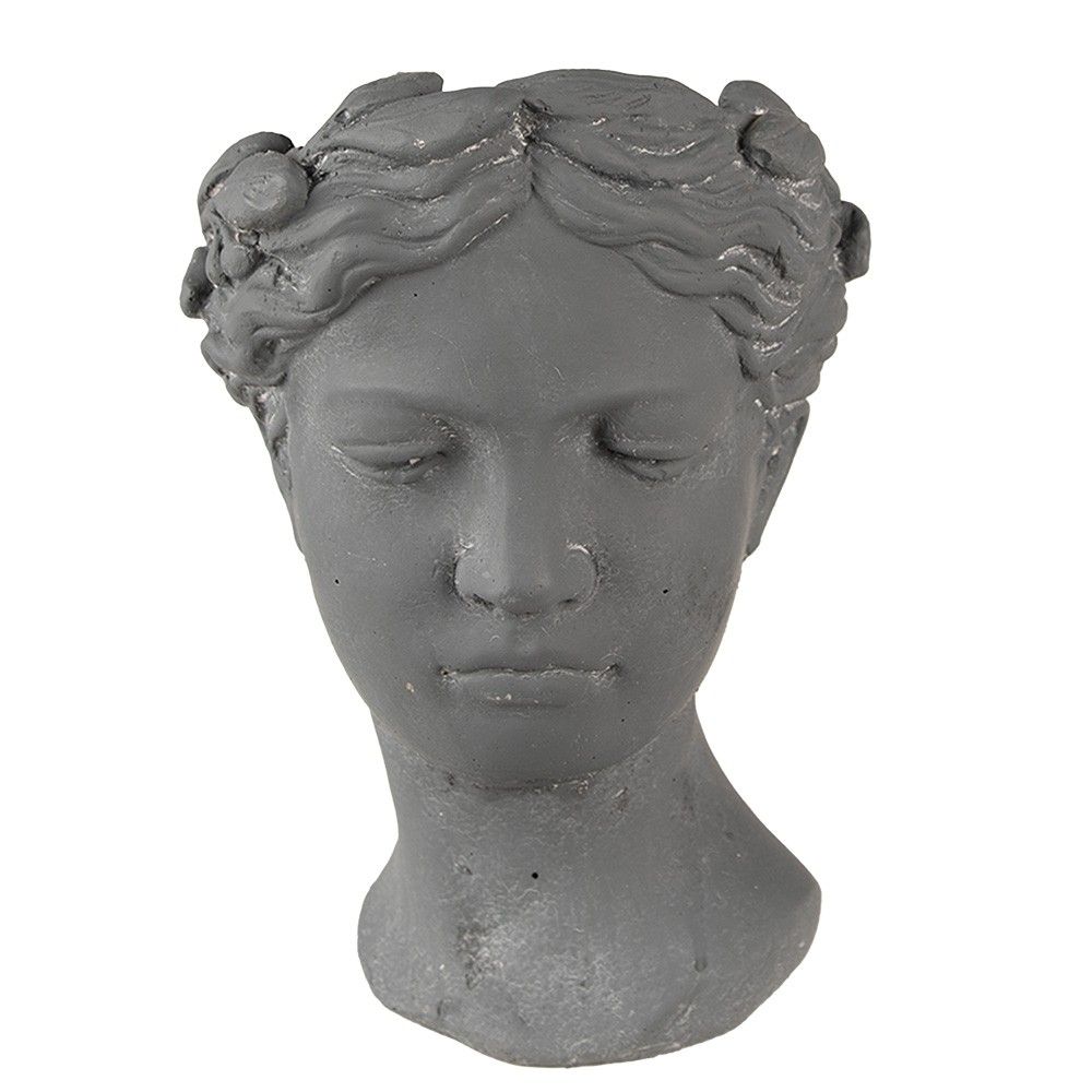 Šedý antik cementový květináč hlava ženy - 18*17*25 cm Clayre & Eef - LaHome - vintage dekorace