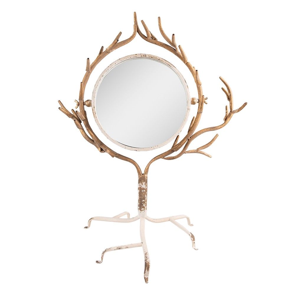 Béžovo-zlaté stojací stolní zrcadlo s dekoračními větvemi - 51*37*65 cm Clayre & Eef - LaHome - vintage dekorace