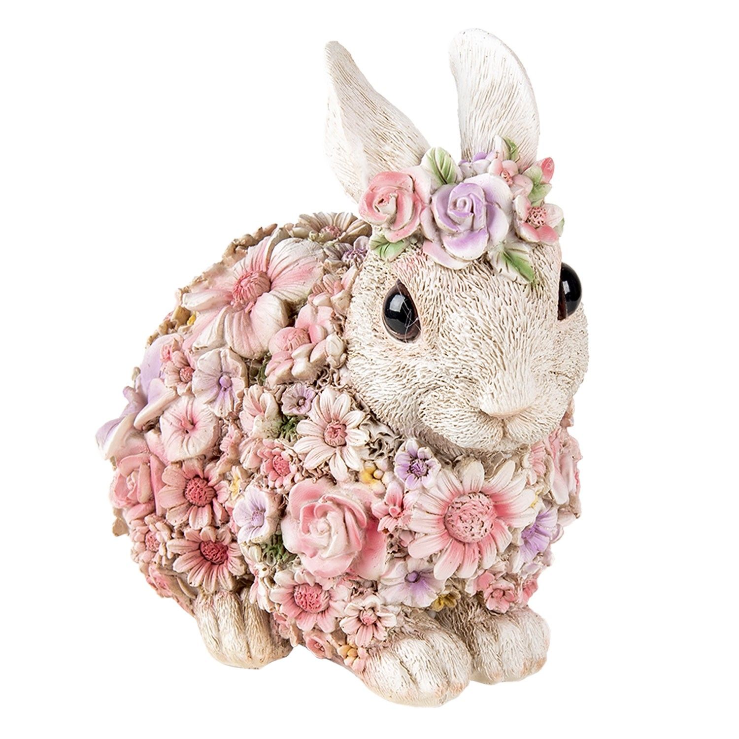 Dekorativní soška králíka posetého květinami - 19*12*18 cm Clayre & Eef - LaHome - vintage dekorace