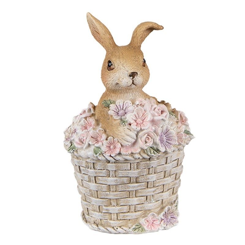 Dekorace soška králík v košíčku květin - 7*6*11 cm Clayre & Eef - LaHome - vintage dekorace