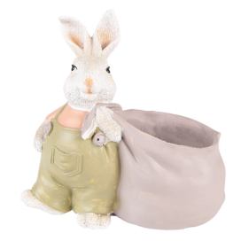 Dekorace králík s fialkovým pytlem jako květináček - 15*7*14 cm Clayre & Eef