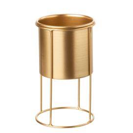 Zlatý kulatý kovový květináč na zlaté noze - Ø 11*19 cm J-Line by Jolipa
