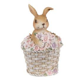 Dekorace soška králík v košíčku květin - 7*6*11 cm Clayre & Eef LaHome - vintage dekorace