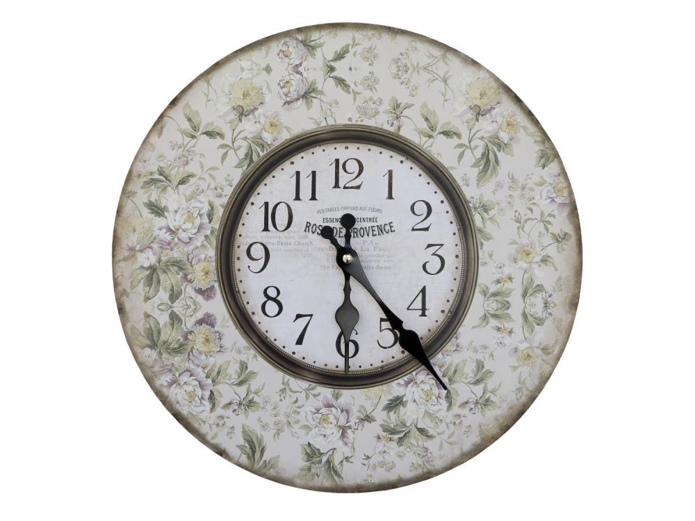 Béžové antik nástěnné hodiny Rose de Provence – 34*3cm/ 1*AA Chic Antique - LaHome - vintage dekorace