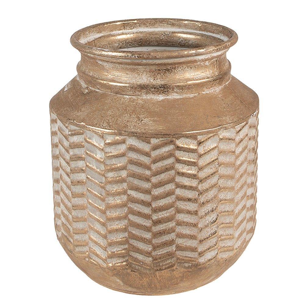 Zlatá antik dekorativní plechová váza - Ø21*23 cm Clayre & Eef - LaHome - vintage dekorace
