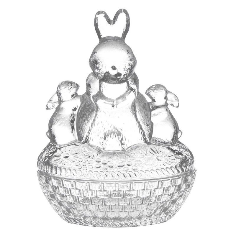 Skleněná dóza na bonbóny s králíčky Rabbit - 12*9*17 cm Clayre & Eef - LaHome - vintage dekorace