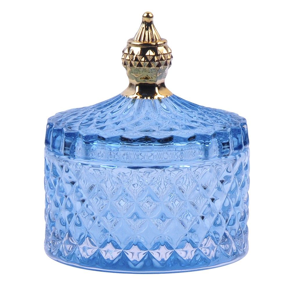 Modrá skleněná kulatá dóza s víčkem Bonboniéra - Ø 9*10 cm Clayre & Eef - LaHome - vintage dekorace