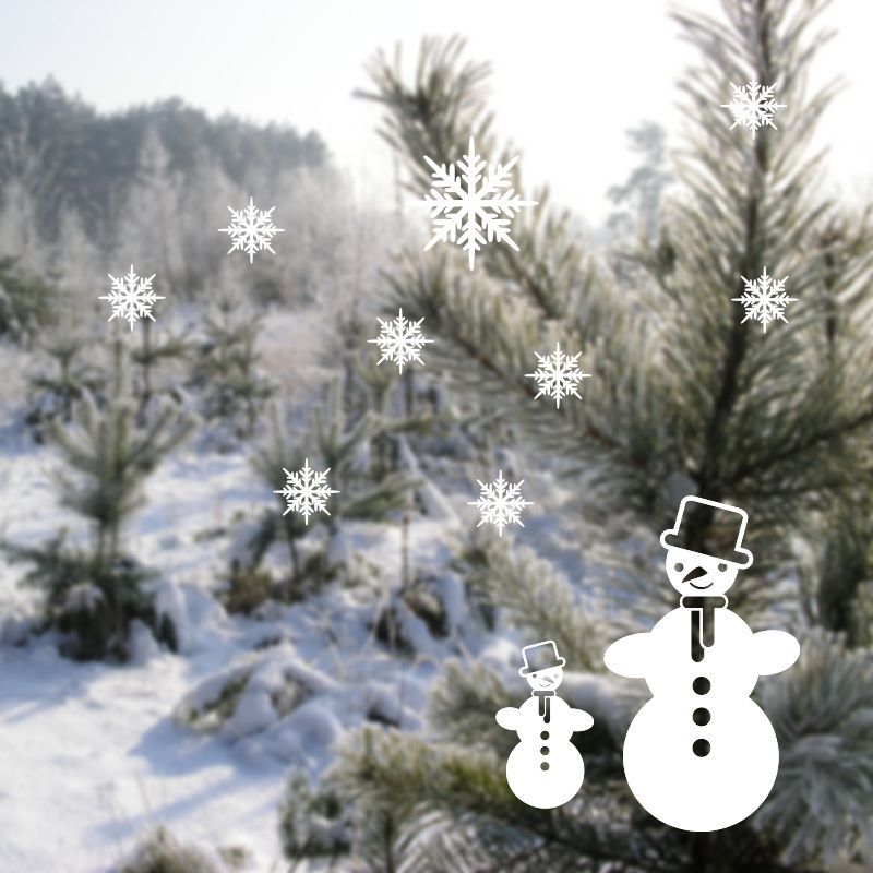 Pieris design Sněhulák s vločkami - Dětské zimní samolepky na okno bílá - Pieris design