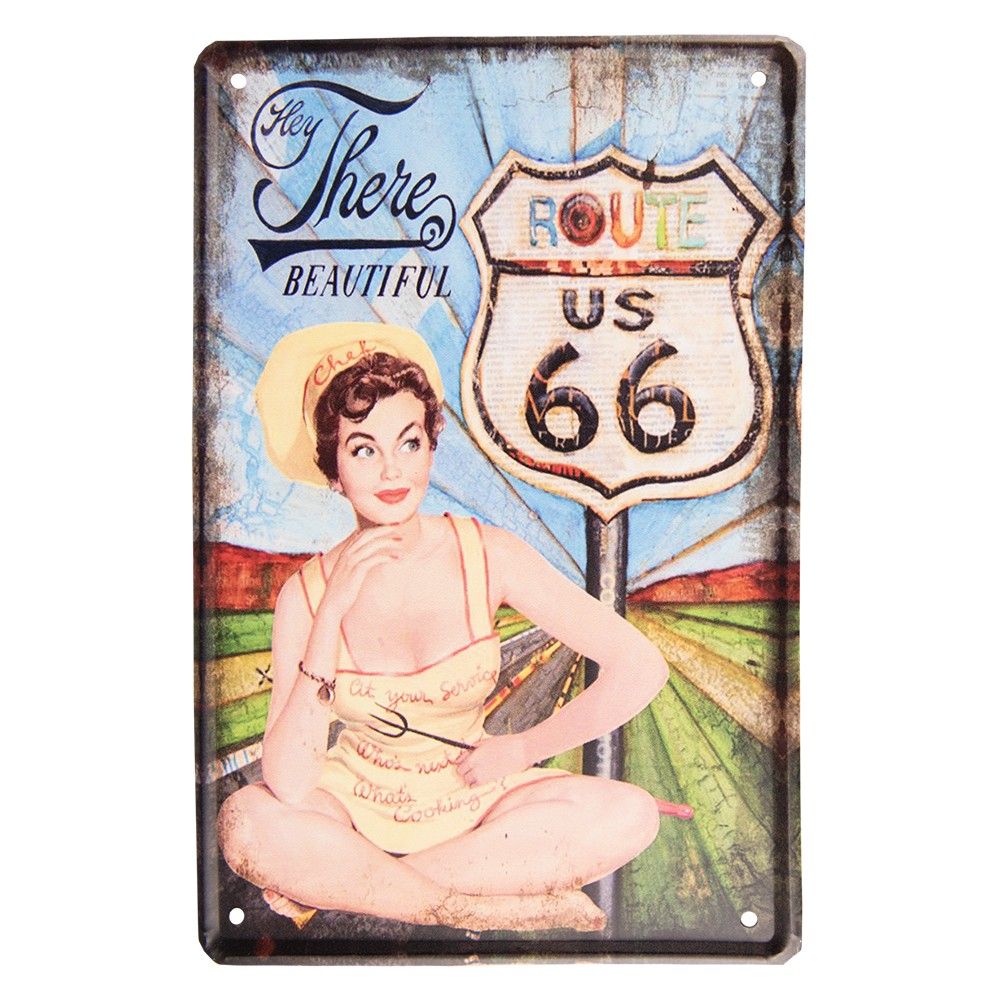 Barevná nástěnná kovová cedule Route 66 - 20*1*30 cm Clayre & Eef - LaHome - vintage dekorace