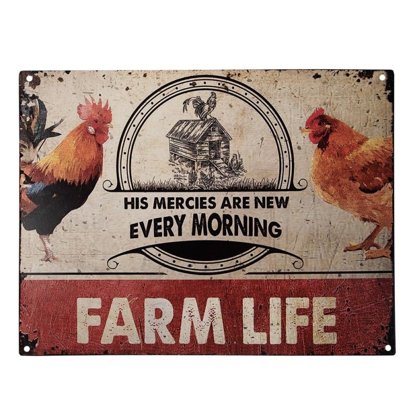 Béžová nástěnná kovová cedule Farm Life -33*1*25 cm Clayre & Eef - LaHome - vintage dekorace