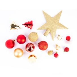 Fééric Lights and Christmas Vánoční koule, sada 44 ks s hvězdou, zlatá a červená barva
