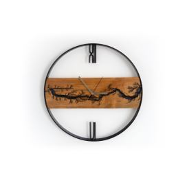 Dřevěné nástěnné hodiny KAYU 03 Olše v Loft stylu Černý 43 cm