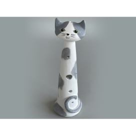 Keramika Andreas® Kočka Ágnes - velká na svíčku - bílo-šedá