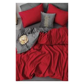 Červeno-šedé bavlněné povlečení na dvoulůžko/prodloužené s prostěradlem 200x220 cm – Mila Home