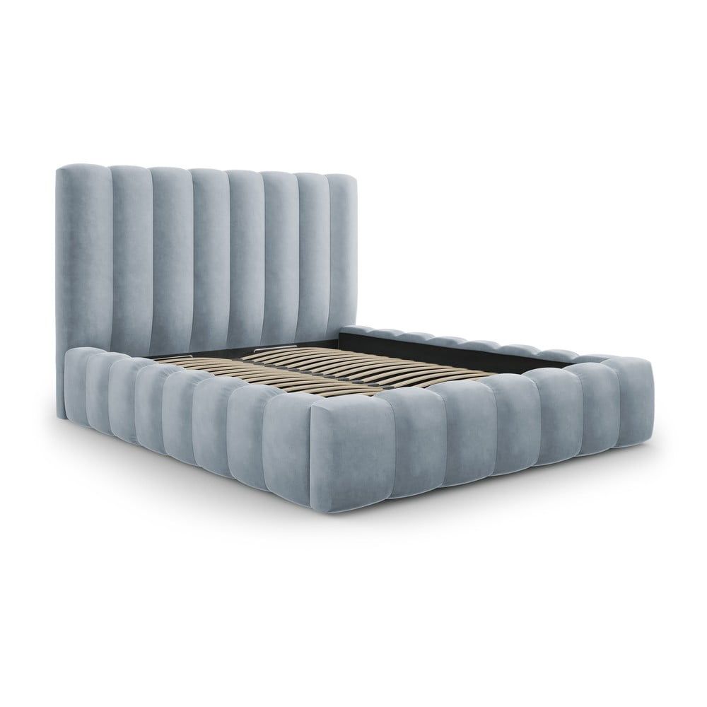 Světle modrá čalouněná dvoulůžková postel s úložným prostorem s roštem 200x200 cm Bali – Cosmopolitan Design - Bonami.cz