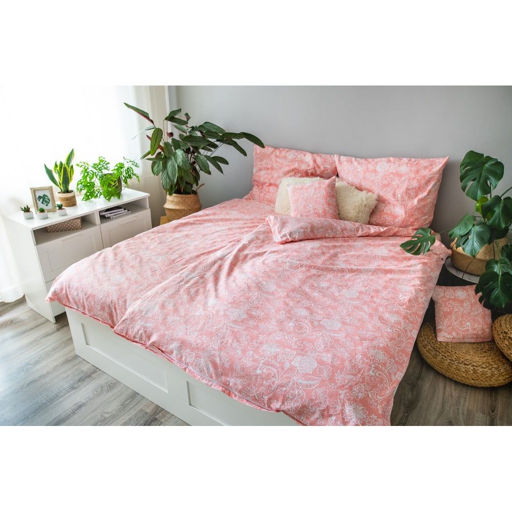 Růžové bavlněné povlečení na jednolůžko 140x200 cm LP Dita Pink Blossom – Cotton House - Bonami.cz