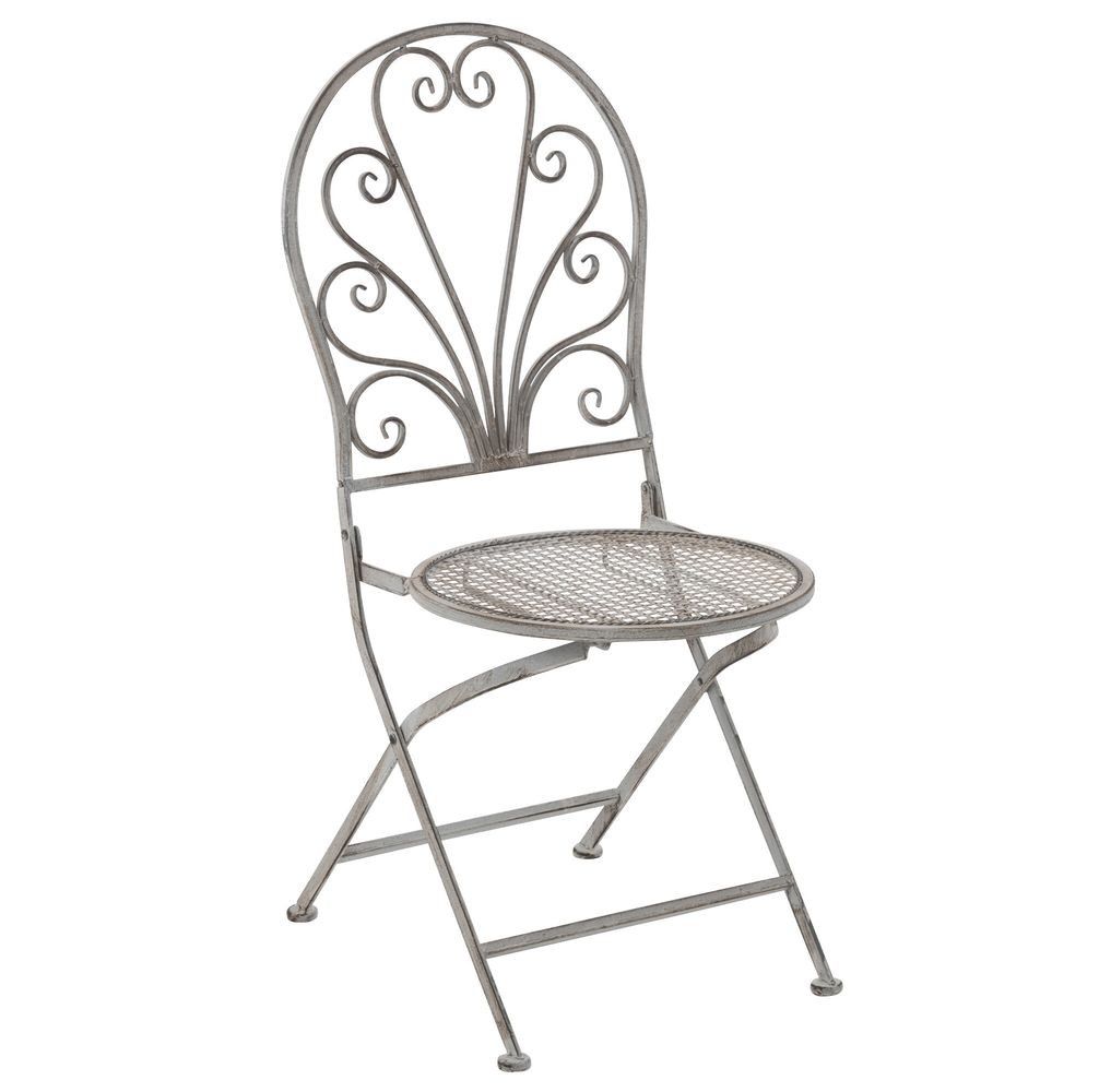 Kovová greige skládací židle se srdíčkovými ornamenty Heartina - 42*52*93 cm J-Line by Jolipa - LaHome - vintage dekorace