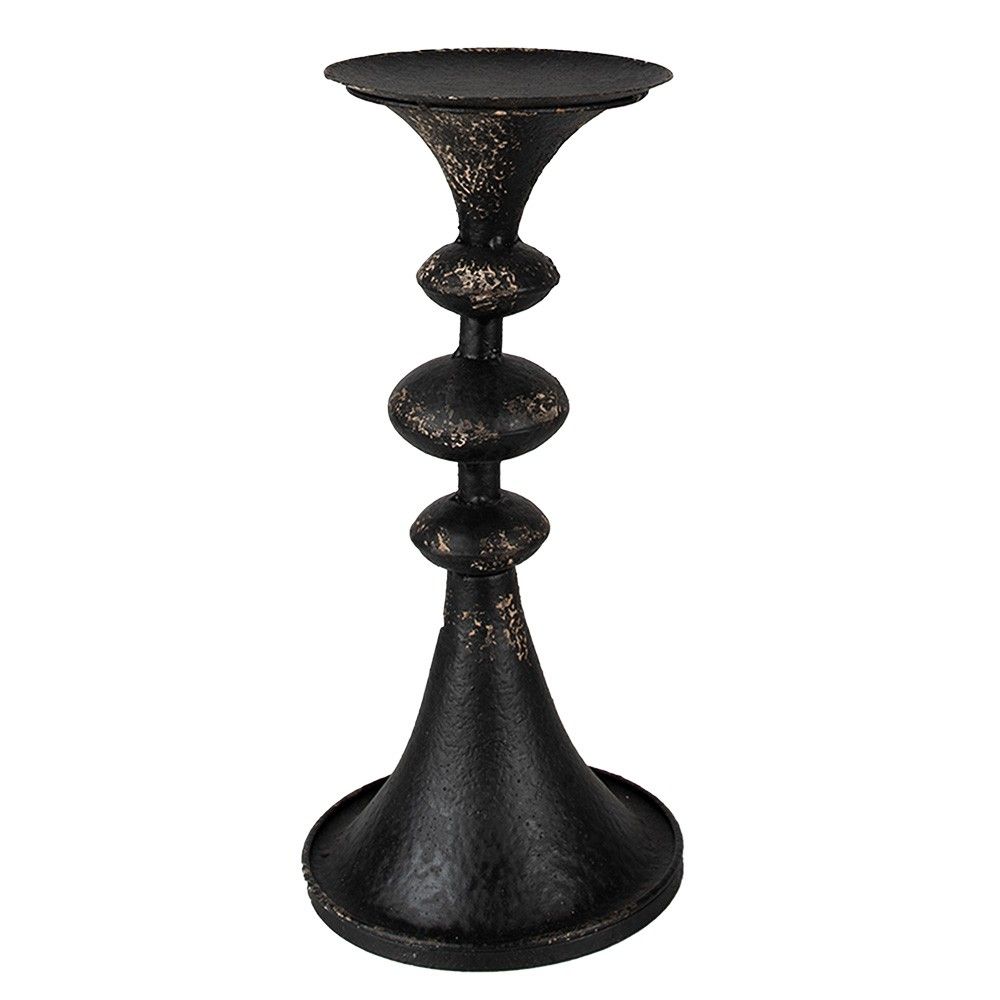 Černý antik kovový svícen na širokou svíčku Paolo - Ø 15*34 cm Clayre & Eef - LaHome - vintage dekorace