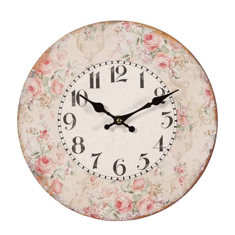 Béžové antik nástěnné hodiny s růžemi Rose I – Ø 28*3cm/ 1*AA Ambiente - LaHome - vintage dekorace