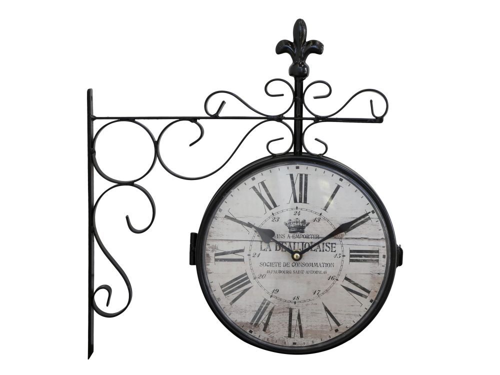 Černé antik nástěnné hodiny La Beaujolaise – 36*8*41cm/ 2*AA Chic Antique - LaHome - vintage dekorace
