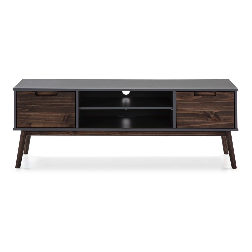 Antracitový/tmavě hnědý TV stolek z borovicového dřeva 140x52,5 cm Nussa – Marckeric - Bonami.cz