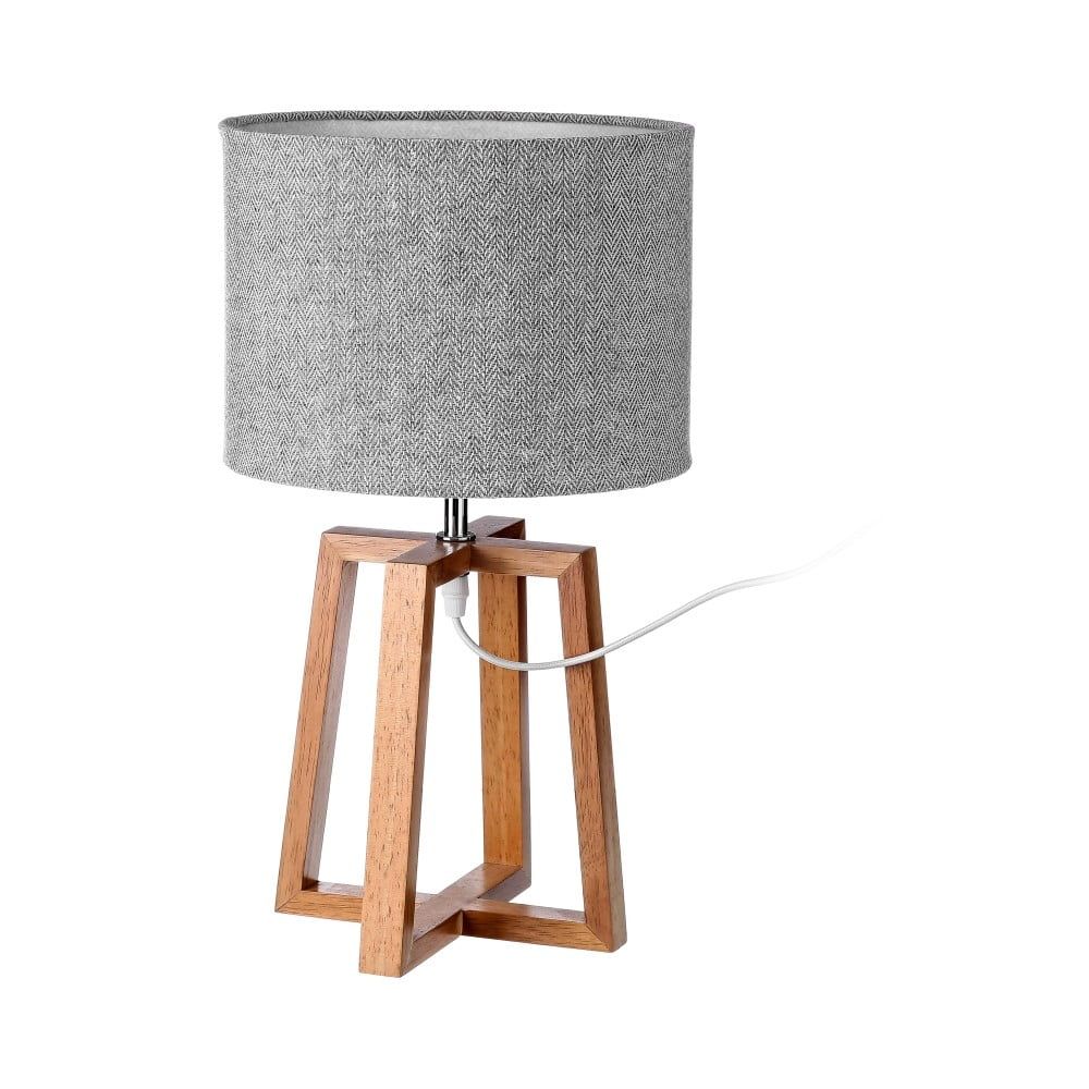 Šedo-hnědá stolní lampa z masivního dřeva s textilním stínidlem (výška 44 cm) – Casa Selección - Bonami.cz