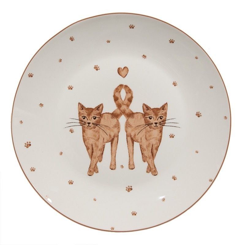Porcelánový dezertní talíř s kočičkami Kitty Cats - Ø 20*2cm Clayre & Eef - LaHome - vintage dekorace
