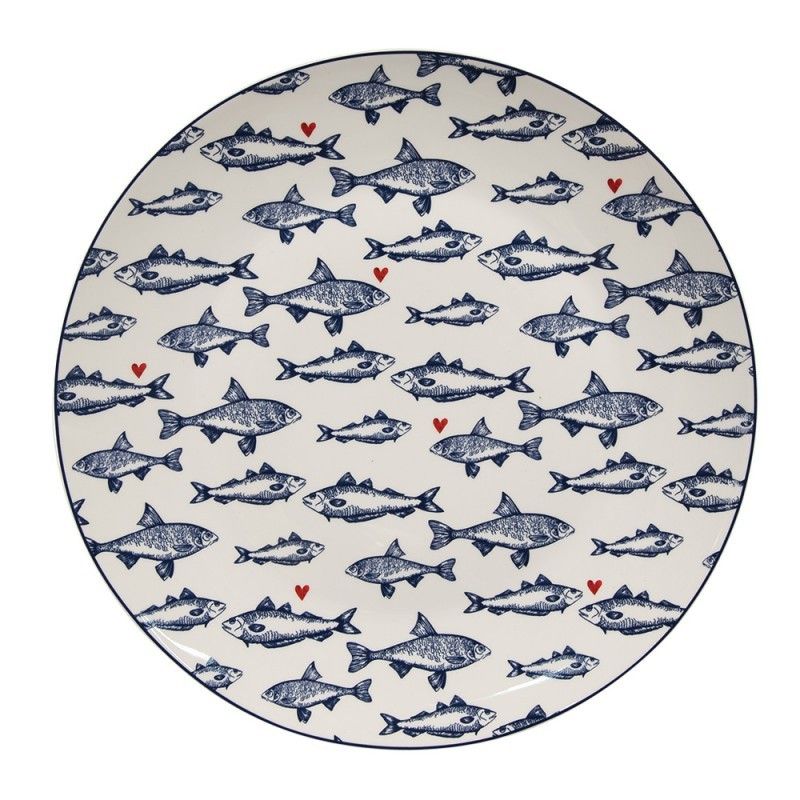 Porcelánový jídelní talíř s rybkami Sun Sea And Fish - Ø 26*2cm Clayre & Eef - LaHome - vintage dekorace