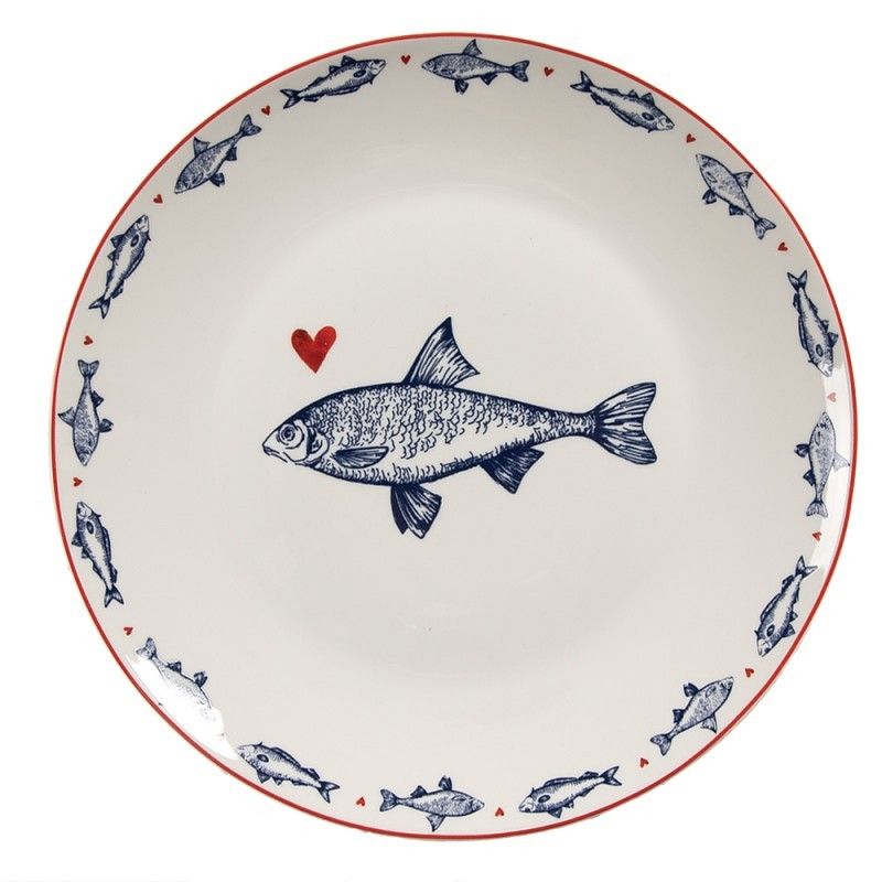Porcelánový dezertní talíř s rybkami Sun Sea And Fish - Ø 20*2cm Clayre & Eef - LaHome - vintage dekorace
