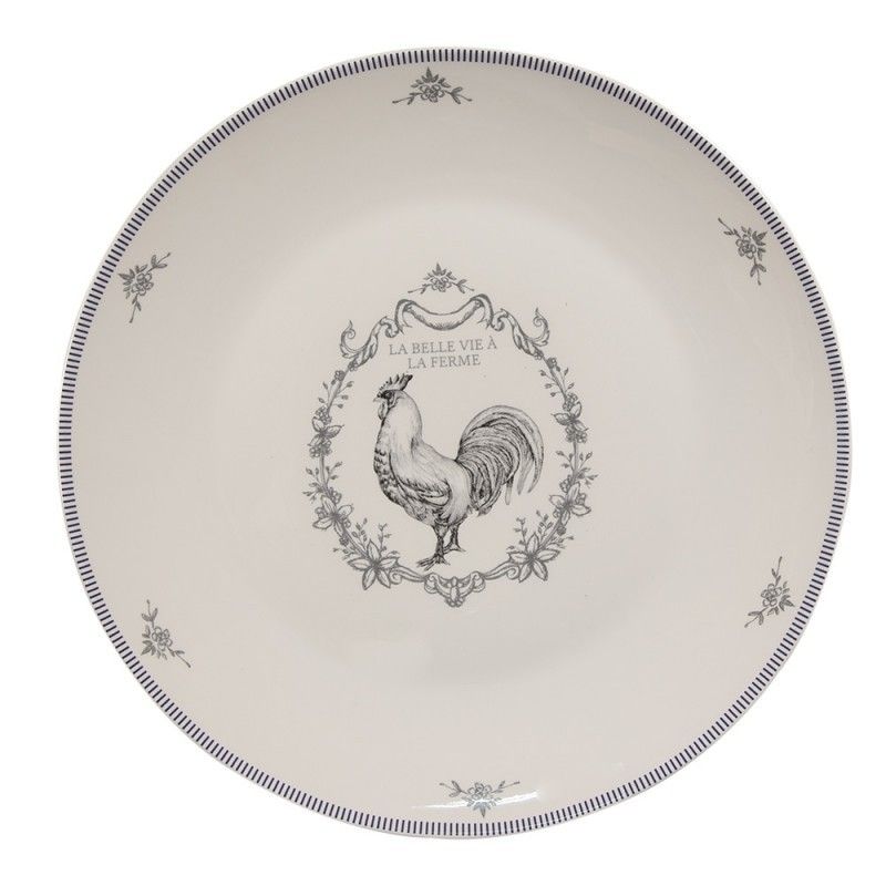 Porcelánový jídelní talíř s kohoutem Devine French Roster - Ø 26cm Clayre & Eef - LaHome - vintage dekorace