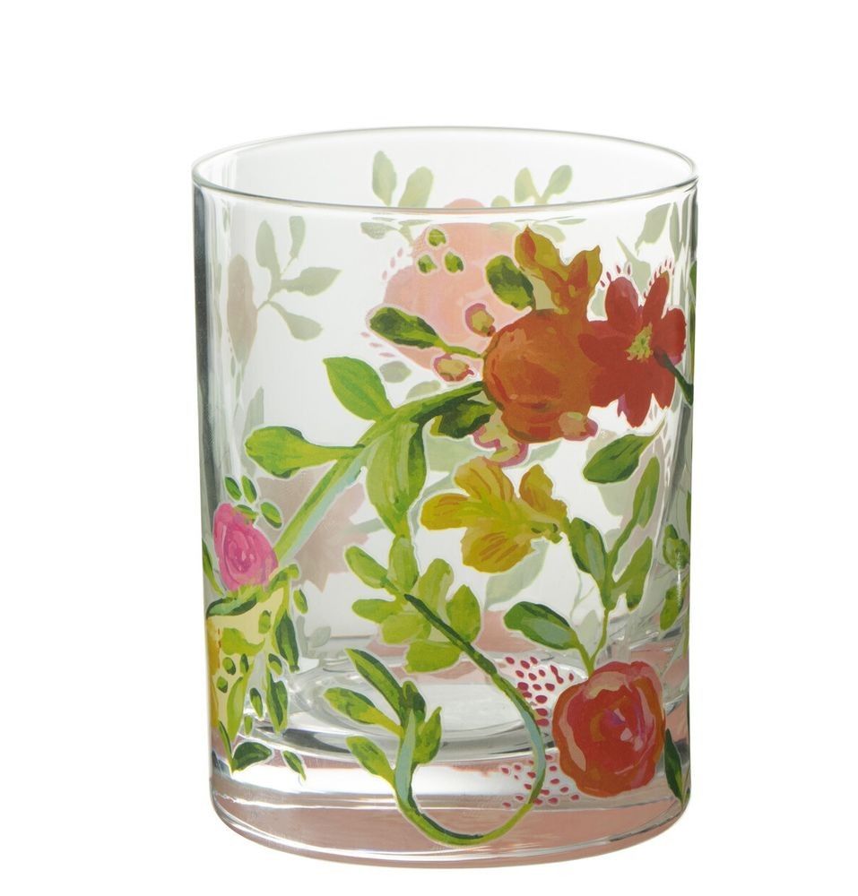 Sklenička na vodu s barevnými květy Floral glass - Ø8*10cm / 280ml J-Line by Jolipa - LaHome - vintage dekorace