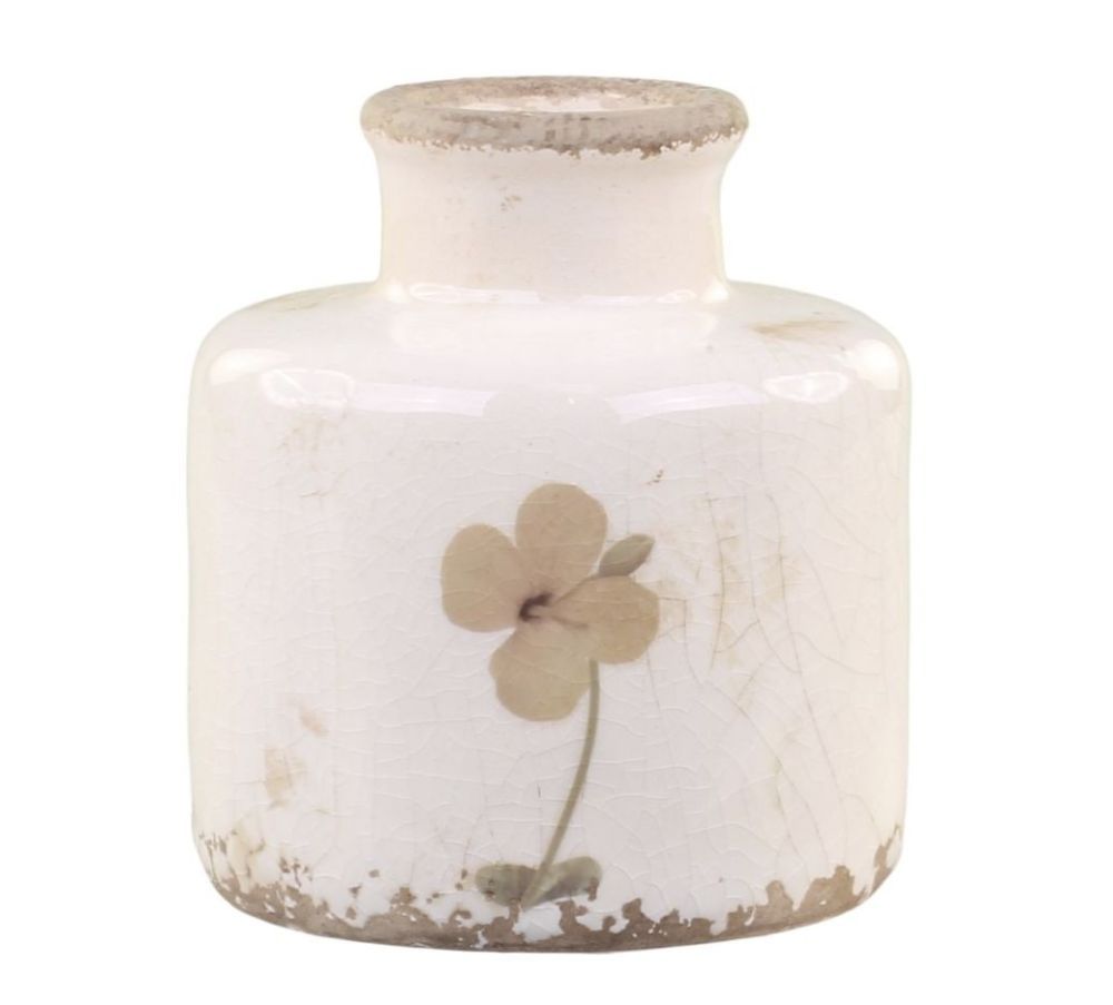 Krémová keramická dekorační váza s květem Versailles - Ø 9*10cm Chic Antique - LaHome - vintage dekorace