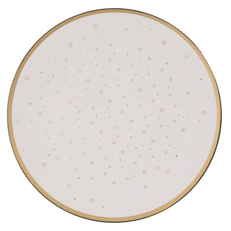 Bílo-zlatý servírovací talíř s hvězdičkami - Ø 33*1 cm Clayre & Eef - LaHome - vintage dekorace