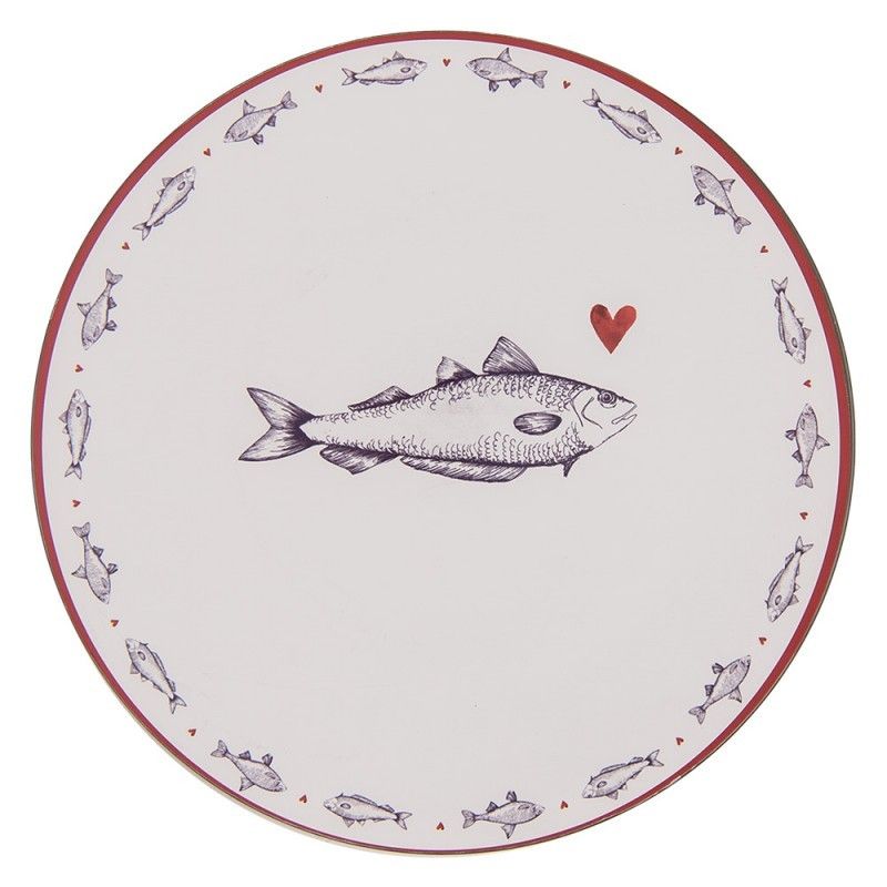 Bílo-modrý servírovací talíř s rybkou Sun Sea And Fish - Ø 33*1 cm Clayre & Eef - LaHome - vintage dekorace