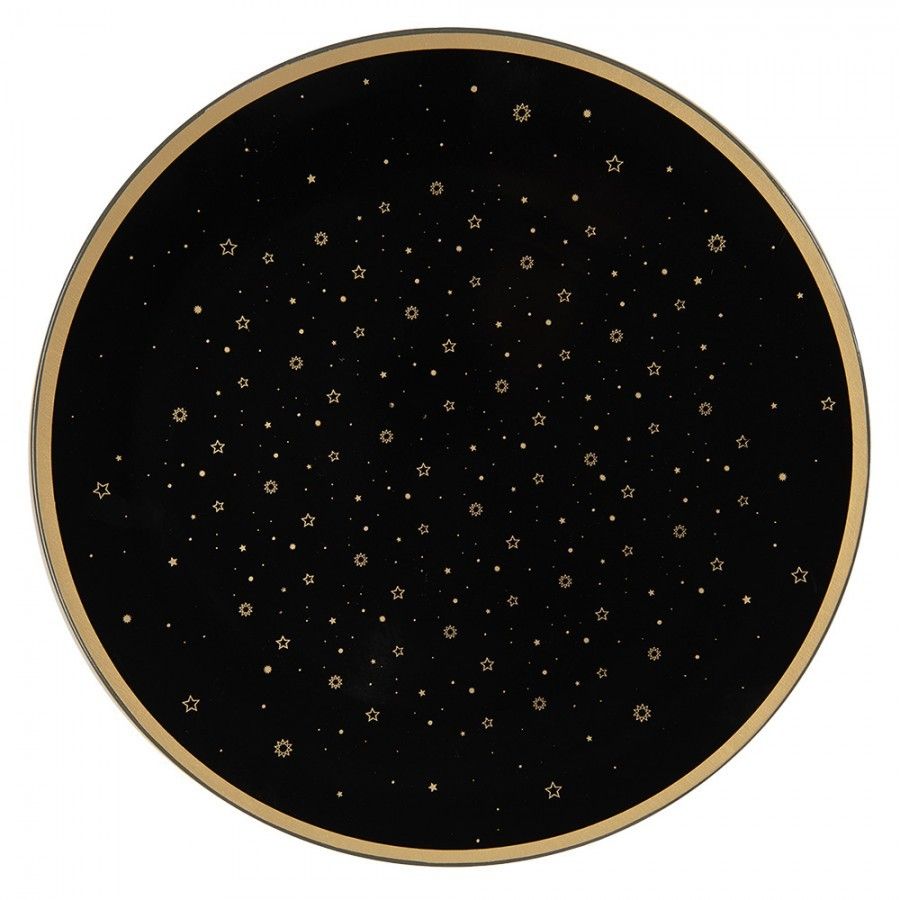 Černo-zlatý servírovací talíř s hvězdičkami - Ø 33*1 cm Clayre & Eef - LaHome - vintage dekorace
